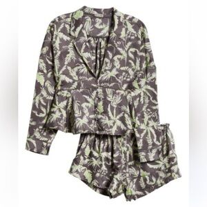 Free People Green and Gray Leaf Print Pajama Set